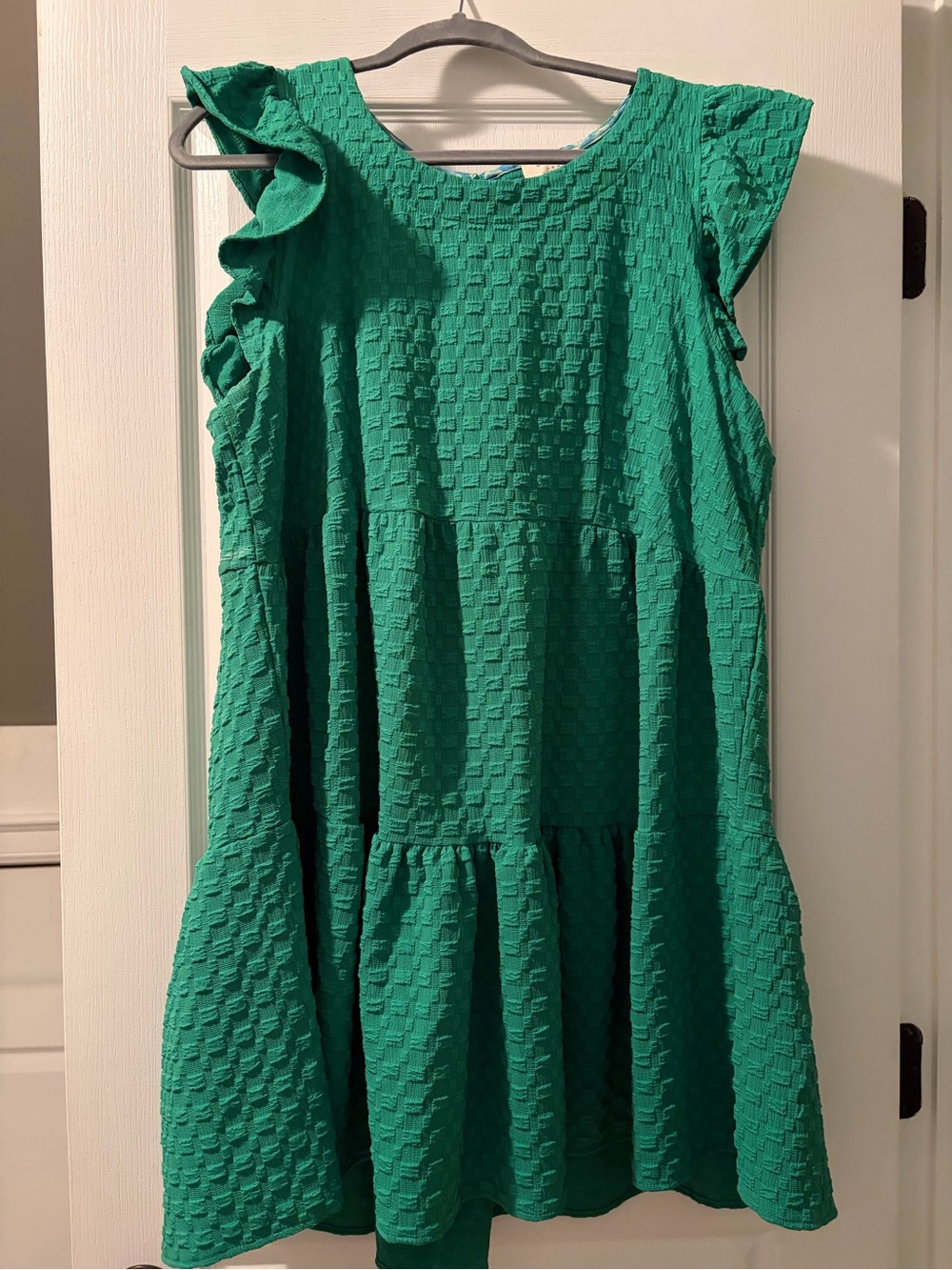 Umgee Emerald Green Textured Ruffle Sleeve Casual Dress